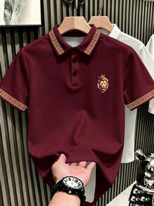 Manfinity Hypemode 男士經典時尚休閒黑色 Polo 衫，皇冠獅子印花，短袖 - 彩色 - 查看 1