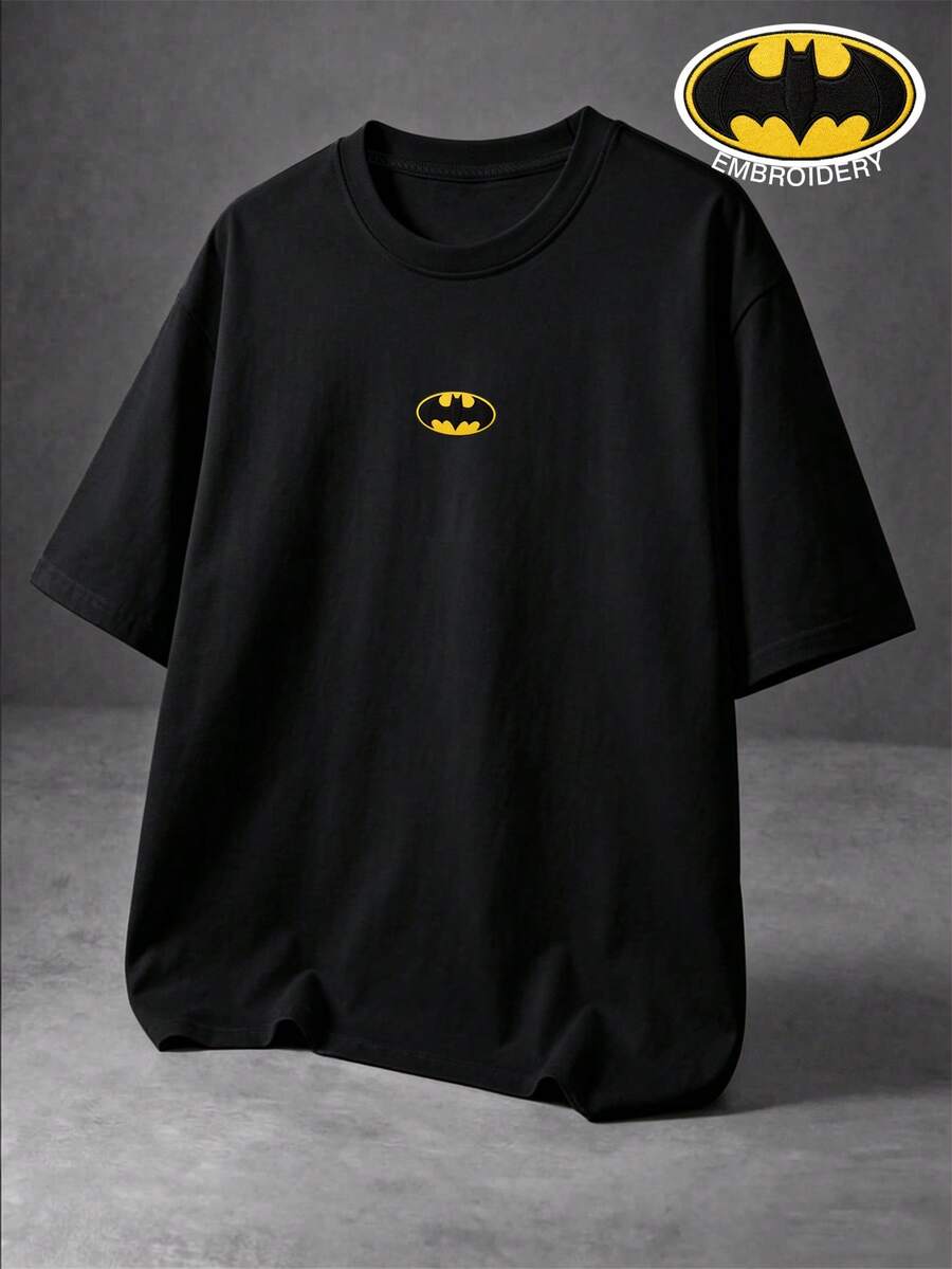 BATMAN X SHEIN Manfinity EMRG 男士圓領休閒百搭日常穿著短袖T恤 - 黑色 - 查看 1