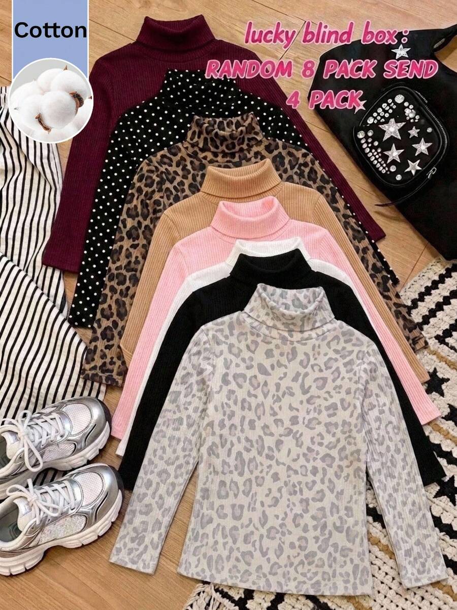 SHEIN 青少年女孩買1得3高領羅紋針織休閒T恤3件套 - 彩色 - 查看 1