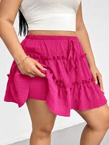 Shapeblank Plus Size Women's Solid Color Pleated Casual Versatile Daily Skort Fall - Hot Pink - View 5