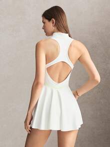Activina Women's Zipper Front Sleeveless Sports Dress With Shorts - White - View 2