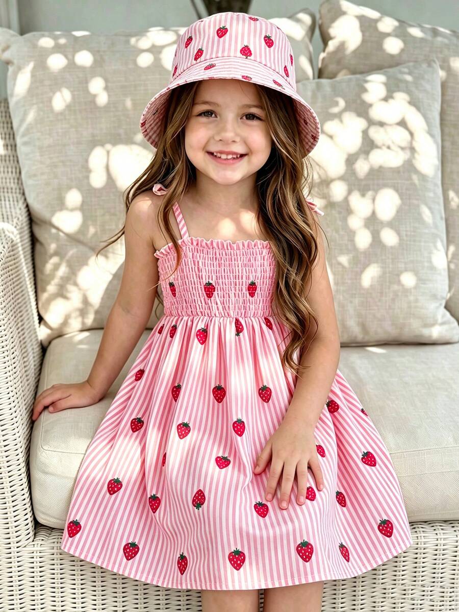 SHEIN Girls' Watermelon Summer Cute Dress Back To School - Pink - View 1