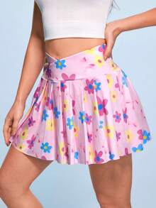 SHEIN Sovereign Charm Women's Floral Print Casual Daily Outdoor Sports Skorts - Multicolor - View 4