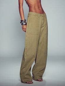 Normani Women's Casual Versatile Daily Travel Denim Jeans With Pockets And Buttons Women's Fall Teacher Pants - Khaki - View 7
