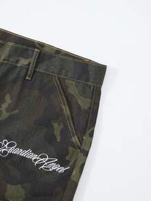 ROMWE MEN Men's Plus Size Letter Pattern Camouflage Casual Everyday Denim Shorts - Army Green - View 4