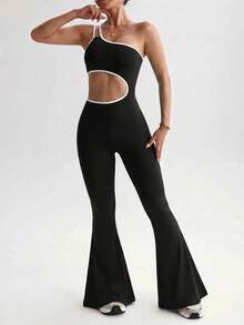 Slayform Slayform Young & Energetic Sporty Jumpsuit, Black & White Cutout One-Shoulder Design - Black and White - View 5