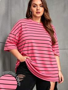 Camiseta de cuello redondo holgada con bloques de color para tallas grandes - Blanco - Ver 1
