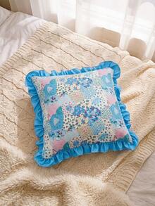SHEIN 1 Piece, Retro Patchwork Ruffle Edge Pillow Cover, Ambient Flower Cushion Cover, Sofa Bedroom Home Decoration 30 * 50cm/45 * 45cm 3 Optional - Multicolor - View 7