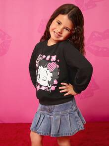 Betty Boop x SHEIN Young Girl Cartoon Character Print Pullover Sweatshirt - Black - View 4