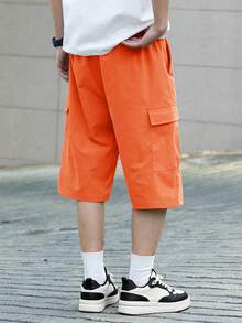 Manfinity Hypemode Pantalones cortos cargo de unicolor con cordón en la cintura para hombre - Naranja - Ver 2