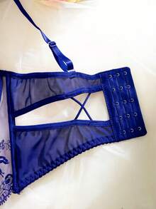 SHEIN Conjunto sexy de 2 piezas con bordado transparente - Azul - Ver 4
