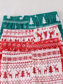 SHEIN Young Boys Christmas 2pcs Set, Random Holiday Print, Round Neck Long Sleeve Top & Long Pants, High Elasticity, Soft Skin-Friendly Fabric, Suitable For Home, Sleep, Inner Layer, Christmas Party, Photo, Spring/Autumn Loungewear - Multicolor - View 6