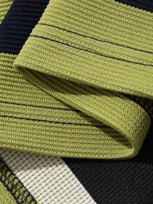 Livesso 女款大尺碼拼色拼接寬鬆條紋 Polo 領中袖休閒夏季 T-shirt - Limelight Green - 查看 5