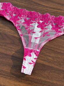 SHEIN 粉色浪漫女款鋼圈內衣與內褲套裝，2件組 - 玫紅色 - 查看 3