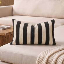 Cirelle 1pc/2pcs All-Season Wide Vertical Striped Textured Square Throw Pillow Covers, Neutral Tone Cushion Cases, Modern Rustic Farmhouse Boho Decorative Pillow Covers For Living Room Sofas, Bedrooms, Bay Windows And Homestays, Pillow Insert Not Included - Black - View 7
