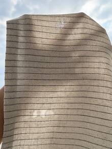 Comfortcana Spring/Summer Vacation Style Beige Apricot Linen Casual Plus Size Women's Striped Pants Fall - Beige - View 7
