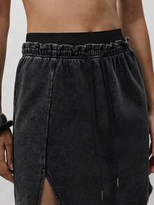 MERLEAU-F Women's Drawstring Waist Split Design Casual Versatile Daily Wear Skirt Office Casual,Skirts For Women,Skirts Classic Luxury - Black - View 5