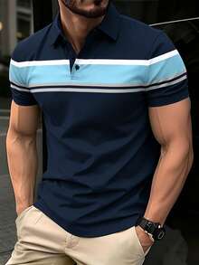 Calvornis 男士拼色休閒日常短袖 Polo 衫 - 彩色 - 查看 1