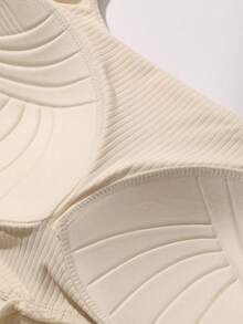 DAZY Ribbed Fabric Back Hollow Out Solid Color With Padded Cups Slight Push-Up Sports Bra For Women Fall - Beige - View 7