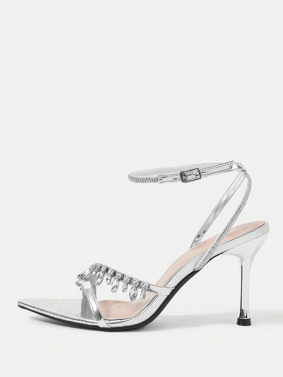 CUCCOO HITCHD Women's Silver Rhinestone Fringed Pointed Stiletto Sandals, Buckle Open-Toed High Heels, Sexy Fairy Style Sandals, Women's Shoes For Commutin
