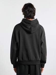 Merionis Men's Loose Casual Minimalist All-Cotton Black Short Hoodie, High-Quality Store Style - Black - View 2