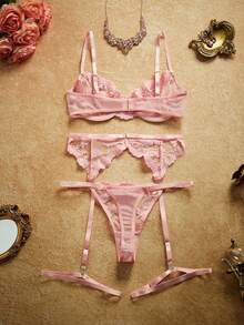 PinupPomp 4pcs Women's Sexy Lingerie Set - Pink - View 2