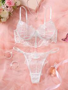 SHEIN Esselle 2件組女款裸色性感內衣套裝 - 白色 - 查看 3