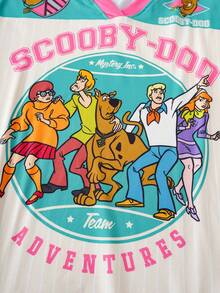 SCOOBY-DOO X SHEIN 大码女式时尚印花V领T恤 - 薄荷綠 - 查看 3