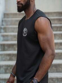 thenoahjr thenoahjr Men's Casual Skeleton & Letter Print Tank Top, Summer, For Halloween - Black - View 4