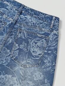GlowEve Women's Casual Jacquard Straight Leg Jeans - Blue - View 8