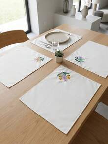 1件/3件裝花卉刺繡餐巾，白色復古手帕混搭款，可水洗餐桌墊 - 白色 - 查看 7