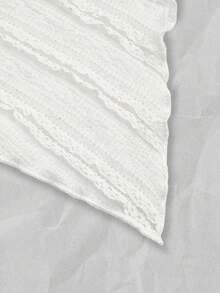 Franclia Chic White Semi-Sheer Knitted Crop Top For Women Casual Ruched Asymmetrical Hem Round Neck Short Sleeve Tee - White - View 5