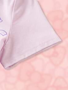 HELLO KITTY AND FRIENDS | SHEIN Tween Girl Cartoon Print Short Sleeve Top & Long Pants Loungewear - Purple - View 5
