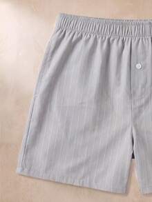 EverLounge British Style Minimalist Fashion Men's Light Gray Striped Fabric Lounge Pants - Grey - View 3