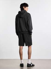 Merionis Men's Loose Casual Minimalist All-Cotton Black Short Hoodie, High-Quality Store Style - Black - View 6
