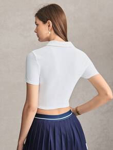 Activina Women's Solid Color Short Sleeve Casual Fitness Sports Polo Shirt - White - View 2