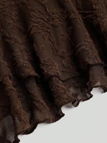 Sweetra Minimalist Sexy Sweet Asymmetrical Shoulder Lace Embroidered Early Autumn Long Sleeve Ruffle Date First Love Girl Ruched Short Dress Plus Size Women - Coffee Brown - View 6