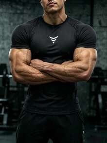 GymBeat Men's Crew Neck Casual Versatile Daily Wear Sports T-Shirt - Black - View 4