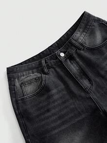 ROMWE MEN 男士刺繡圖案寬鬆版牛仔褲 - 黑色 - 查看 4