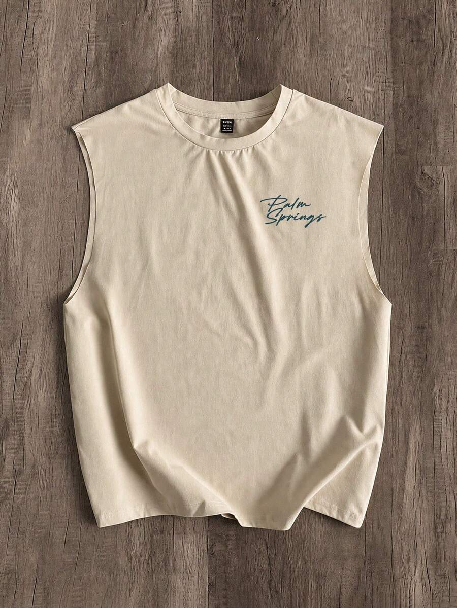 Manfinity Joysei Khaki Men's Tank Top, Minimalist Coconut Tree Print - Khaki - View 1