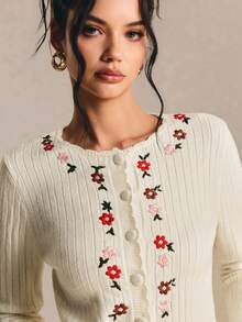Poéselle Autumn Casual Ditsy Floral Embroidered Cardigan,An Elegant French-Style Cardigan- Versatile Choice For Dates And Outings,Autumn - White - View 4