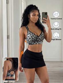 BamGleam Fashionable Leopard Print Sports Bra With Fixed Cups, High Support, Mesh Inset, Adjustable Waist Strap - Multicolor - View 3