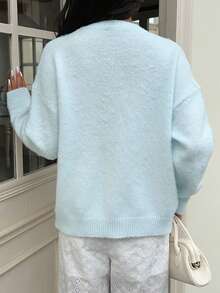 Autumina Women's Fashion Versatile Light Blue Minimalist All-Match Casual Commute Brunch Daily Wear Autumn/Winter Sweater Button-Up Cardigan - Blue - View 3