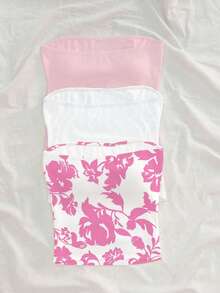 Soleia 3pcs/Set Plus Size Women Casual Versatile Tube Tops, Suitable For Summer Daily Wear - Pink - View 2