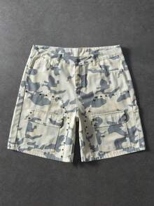 ROMWE MEN Street Life Men's All-Over Print Pocket Casual Versatile Daily Travel Denim Shorts - Multicolor - View 1