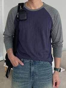 DAZY Men's Colorblock Raglan Sleeve T-Shirt - Dark Grey - View 7