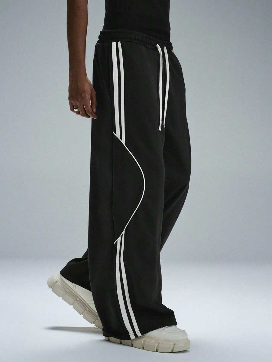 STYNVO Men's Drawstring Waist Wide Leg Loose Casual Sweatpants - Black - View 1
