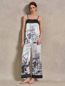 EverLounge Women's Blue And White Porcelain Print Camisole Top And Long Pants Pajama Loungewear Set - Multicolor - View 2