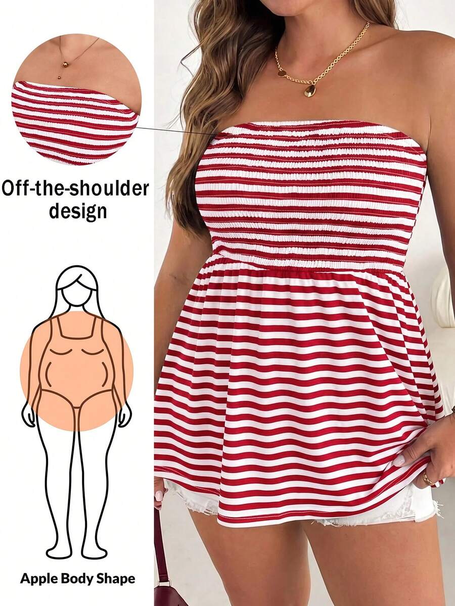 Shapeblank Plus Size Women's Striped Colorblock Ruched Casual Daily Tube Top