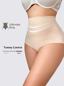 SHAPORA Women's Plus Size Seamless High Waist Tummy Control Shaping Panties, Double Layer Strong Compression Butt Lifting Shaping Bottoms, 1pc Summer Sexy - Apricot - View 2